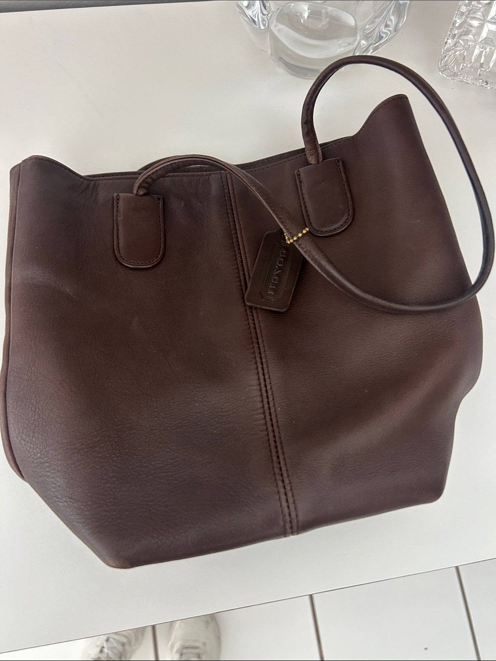 Coach Dark Brown Leather Tote with Shoulder Handles